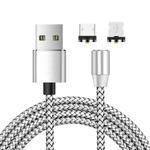 2 in 1 USB to 8 Pin + Micro USB Magnetic Metal Interface Nylon Braided Charging Cable, Length: 1m(Silvery)