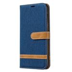 Color Matching Denim Texture Leather Case for Galaxy  A70, with Holder & Card Slots & Wallet & Lanyard(Dark blue)