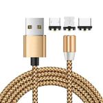 3 in 1 USB to 8 Pin + Type-C/USB-C + Micro USB Magnetic Metal Interface Nylon Braided Charging Cable, Length: 1m(Golden)