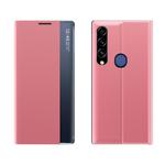 For Huawei P40 Lite E/Y7P/Honor 9C Side Display With Magnetic / Bracket Function / Sleep Function Plain Texture Cloth + PC Flip Case(Pink)