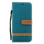 Color Matching Denim Texture Leather Case for Galaxy J4+, with Holder & Card Slots & Wallet & Lanyard(Green)