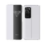 For Huawei P40 Pro Side Display Magnetic Horizontal Flip Plain Texture Cloth + PC Case with Holder & Sleep / Wake-up Function(Silver)