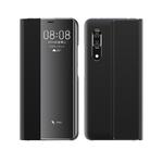 For Huawei P30 Side Window Display Comes With Hibernation/Bracket Function Plain Cloth Without Flip To Answer The Phone Case(Black)