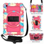 For Samsung Galaxy Tab A 8.0  2019 T290 / T295 360 Degree Rotation PC + Silicone Shockproof Combination Case with Holder & Hand Grip Strap & Neck Strap(Colorful+Hot Pink)(Colorful+Hot Pink)