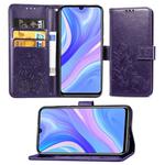 For Huawei Y8P/ Enjoy 10S Four-leaf Clasp Embossed Buckle Mobile Phone Protection Leather Case with Lanyard & Card Slot & Wallet & Bracket Function(Purple)