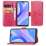 For Huawei Y8P/ Enjoy 10S Four-leaf Clasp Embossed Buckle Mobile Phone Protection Leather Case with Lanyard & Card Slot & Wallet & Bracket Function(Magenta)
