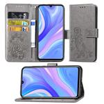 For Huawei Y8P/ Enjoy 10S Four-leaf Clasp Embossed Buckle Mobile Phone Protection Leather Case with Lanyard & Card Slot & Wallet & Bracket Function(Gray)