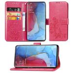 For OPPO Reno 3 Pro /Find X2 neo Four-leaf Clasp Embossed Buckle Mobile Phone Protection Leather Case with Lanyard & Card Slot & Wallet & Bracket Function(Magenta)