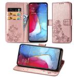 For OPPO Reno 3 /Find X2 Lite Four-leaf Clasp Embossed Buckle Mobile Phone Protection Leather Case with Lanyard & Card Slot & Wallet & Bracket Function(Rose Gold)