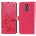 For LG Stylo 5 Four-leaf Clasp Embossed Buckle Mobile Phone Protection Leather Case with Lanyard & Card Slot & Wallet & Bracket Function(Magenta)