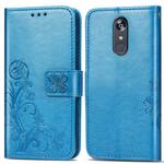 For LG Stylo 5 Four-leaf Clasp Embossed Buckle Mobile Phone Protection Leather Case with Lanyard & Card Slot & Wallet & Bracket Function(Blue)