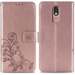 For LG Stylo 5 Four-leaf Clasp Embossed Buckle Mobile Phone Protection Leather Case with Lanyard & Card Slot & Wallet & Bracket Function(Rose Gold)