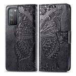 For Huawei Honor X10 Butterfly Love Flower Embossed Horizontal Flip Leather Case with Bracket / Card Slot / Wallet / Lanyard(Black)