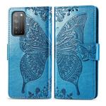 For Huawei Honor X10 Butterfly Love Flower Embossed Horizontal Flip Leather Case with Bracket / Card Slot / Wallet / Lanyard(Blue)