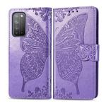 For Huawei Honor X10 Butterfly Love Flower Embossed Horizontal Flip Leather Case with Bracket / Card Slot / Wallet / Lanyard(Light Purple)