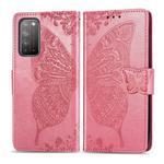For Huawei Honor X10 Butterfly Love Flower Embossed Horizontal Flip Leather Case with Bracket / Card Slot / Wallet / Lanyard(Pink)