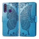 For Huawei Y6P Butterfly Love Flower Embossed Horizontal Flip Leather Case with Bracket / Card Slot / Wallet / Lanyard(Blue)