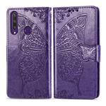 For Huawei Y6P Butterfly Love Flower Embossed Horizontal Flip Leather Case with Bracket / Card Slot / Wallet / Lanyard(Dark Purple)