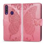 For Huawei Y6P Butterfly Love Flower Embossed Horizontal Flip Leather Case with Bracket / Card Slot / Wallet / Lanyard(Pink)