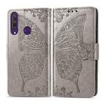 For Huawei Y6P Butterfly Love Flower Embossed Horizontal Flip Leather Case with Bracket / Card Slot / Wallet / Lanyard(Gray)