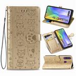 For Huawei Y8P/ Enjoy 10S Cute Cat and Dog Embossed Horizontal Flip Leather Case with Bracket / Card Slot / Wallet / Lanyard(Gold)
