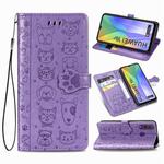 For Huawei Y8P/ Enjoy 10S Cute Cat and Dog Embossed Horizontal Flip Leather Case with Bracket / Card Slot / Wallet / Lanyard(Purple)