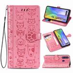 For Huawei Y6P Cute Cat and Dog Embossed Horizontal Flip Leather Case with Bracket / Card Slot / Wallet / Lanyard(Pink)
