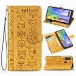 For Huawei Y6P Cute Cat and Dog Embossed Horizontal Flip Leather Case with Bracket / Card Slot / Wallet / Lanyard(Yellow)