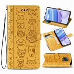 For Xiaomi  Redmi 10X Pro 5G/10X 5G Cute Cat and Dog Embossed Horizontal Flip Leather Case with Bracket / Card Slot / Wallet / Lanyard(Yellow)