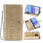 For Xiaomi  Redmi 10X Pro 5G/10X 5G Cute Cat and Dog Embossed Horizontal Flip Leather Case with Bracket / Card Slot / Wallet / Lanyard(Gold)