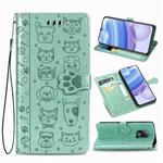 For Xiaomi  Redmi 10X Pro 5G/10X 5G Cute Cat and Dog Embossed Horizontal Flip Leather Case with Bracket / Card Slot / Wallet / Lanyard(Green)