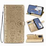 For OPPO A52/A72/A92 Cute Cat and Dog Embossed Horizontal Flip Leather Case with Bracket / Card Slot / Wallet / Lanyard(Gold)