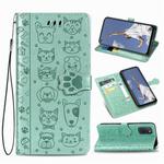 For OPPO A52/A72/A92 Cute Cat and Dog Embossed Horizontal Flip Leather Case with Bracket / Card Slot / Wallet / Lanyard(Green)