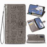 For OPPO A52/A72/A92 Cute Cat and Dog Embossed Horizontal Flip Leather Case with Bracket / Card Slot / Wallet / Lanyard(Gray)