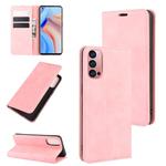 For OPPO Reno 4 Pro 5G Retro-skin Business Magnetic Suction Leather Case with Holder & Card Slots & Wallet(Pink)