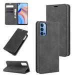 For OPPO Reno 4 5G Retro-skin Business Magnetic Suction Leather Case with Holder & Card Slots & Wallet(Black)