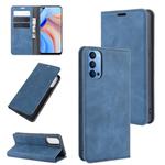 For OPPO Reno 4 5G Retro-skin Business Magnetic Suction Leather Case with Holder & Card Slots & Wallet(Dark Blue)