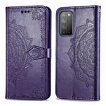 For Huawei Honor X10 Halfway Mandala Embossing Pattern Horizontal Flip Leather Case with Holder & Card Slots & Wallet & Photo Frame & Lanyard(Purple)