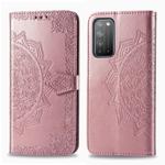 For Huawei Honor X10 Halfway Mandala Embossing Pattern Horizontal Flip Leather Case with Holder & Card Slots & Wallet & Photo Frame & Lanyard(Rose Gold)