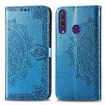 For Huawei Y6P Halfway Mandala Embossing Pattern Horizontal Flip Leather Case with Holder & Card Slots & Wallet & Photo Frame & Lanyard(Blue)