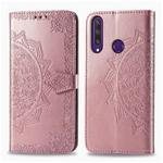 For Huawei Y6P Halfway Mandala Embossing Pattern Horizontal Flip Leather Case with Holder & Card Slots & Wallet & Photo Frame & Lanyard(Rose Gold)