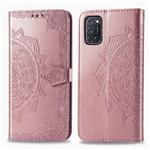 For OPPO A52 / A72 / A92 Halfway Mandala Embossing Pattern Horizontal Flip Leather Case with Holder & Card Slots & Wallet & Photo Frame & Lanyard(Rose Gold)