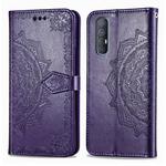 For OPPO Find X2 Neo Halfway Mandala Embossing Pattern Horizontal Flip Leather Case with Holder & Card Slots & Wallet & Photo Frame & Lanyard(Purple)