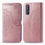 For OPPO Find X2 Neo Halfway Mandala Embossing Pattern Horizontal Flip Leather Case with Holder & Card Slots & Wallet & Photo Frame & Lanyard(Rose Gold)