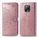 For Xiaomi Redmi 10X Pro Halfway Mandala Embossing Pattern Horizontal Flip Leather Case with Holder & Card Slots & Wallet & Photo Frame & Lanyard(Rose Gold)