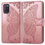 For OPPO A92 & A72 & A52 Butterfly Love Flowers Embossing Horizontal Flip Leather Case , with Holder & Card Slots & Wallet & Lanyard(Rose Gold)