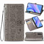 For Huawei Y8P / Enjoy 10s Lovely Cat and Dog Embossing Pattern Horizontal Flip Leather Case , with Holder & Card Slots & Wallet & Cartoon Clasp & Lanyard(Grey)