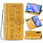 For Huawei Y8P / Enjoy 10s Lovely Cat and Dog Embossing Pattern Horizontal Flip Leather Case , with Holder & Card Slots & Wallet & Cartoon Clasp & Lanyard(Yellow)