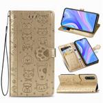 For Huawei Y8P / Enjoy 10s Lovely Cat and Dog Embossing Pattern Horizontal Flip Leather Case , with Holder & Card Slots & Wallet & Cartoon Clasp & Lanyard(Gold)