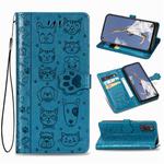 For OPPO A92 / A72 / A52 Lovely Cat and Dog Embossing Pattern Horizontal Flip Leather Case , with Holder & Card Slots & Wallet & Cartoon Clasp & Lanyard(Blue)